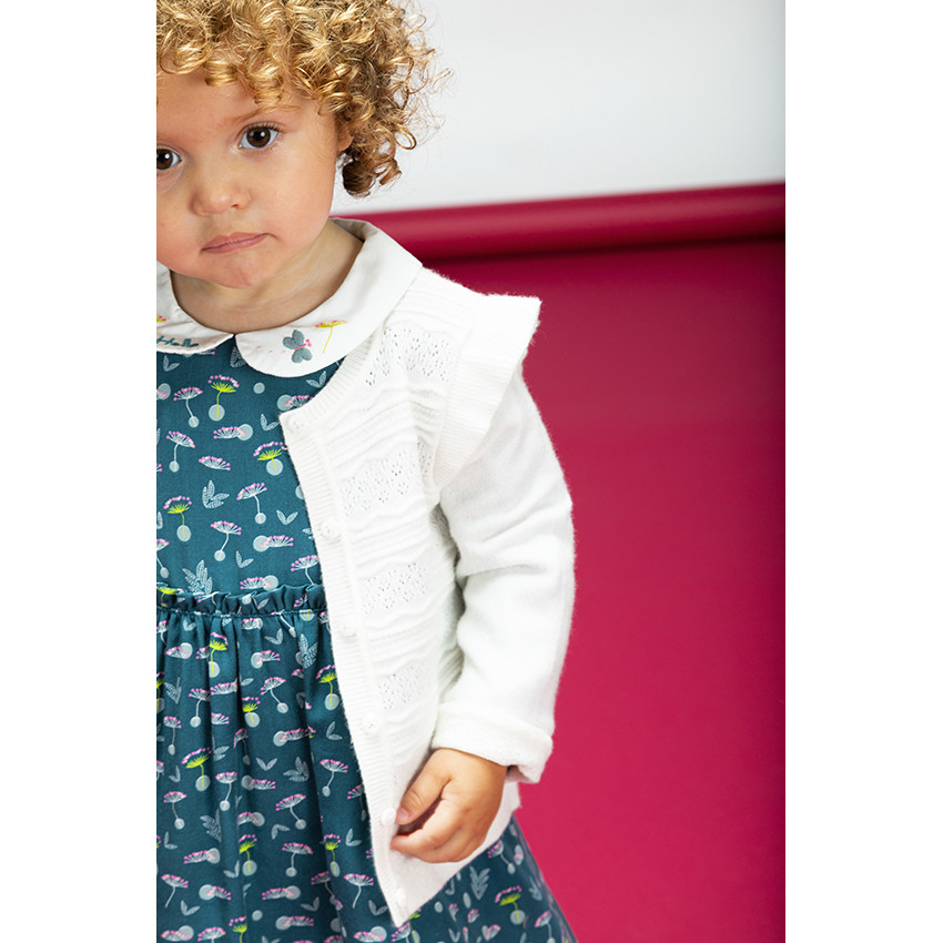 Robe à manches longues en tencel avec col claudine brodé et imprimé fleuri pour bébé fille 