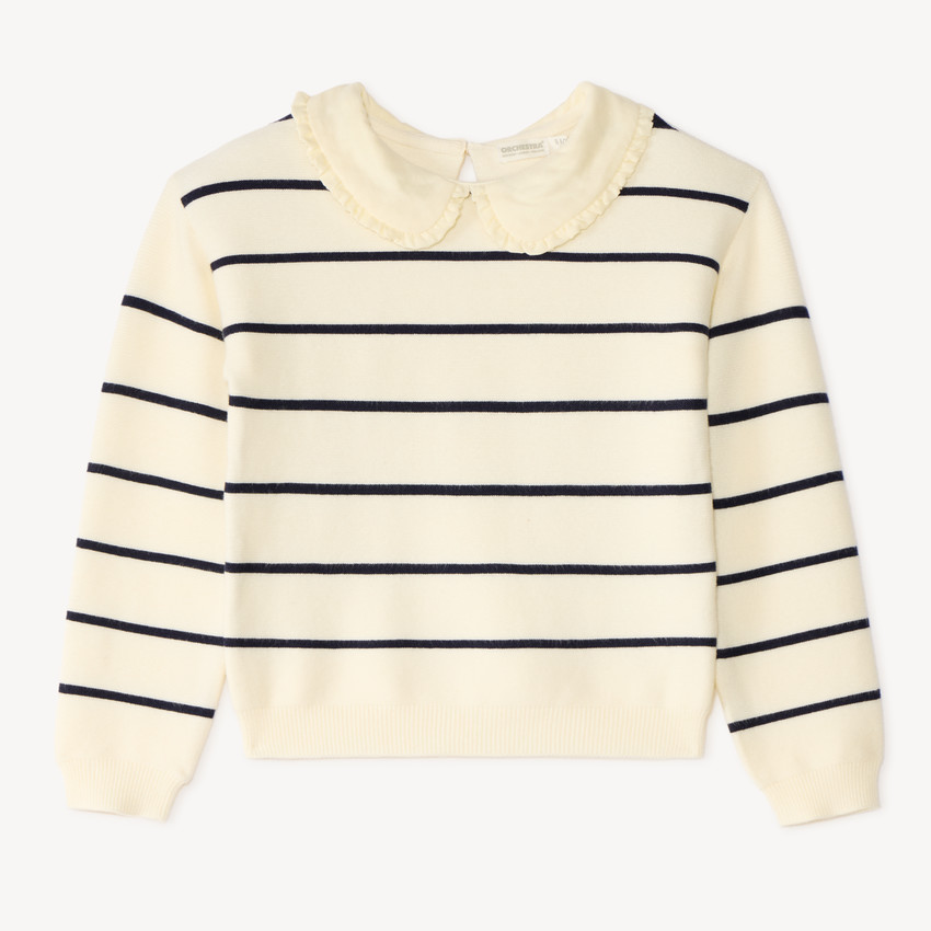 Pull fille style marinière avec col Claudine