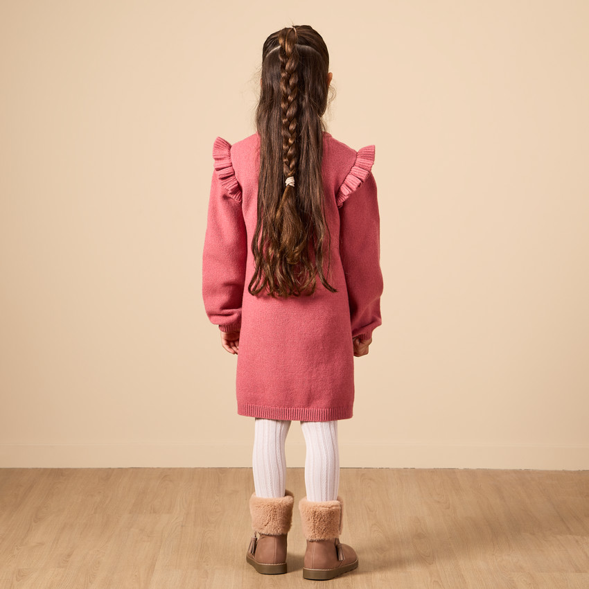 Robe manches longues volantées en tricot pour fille 