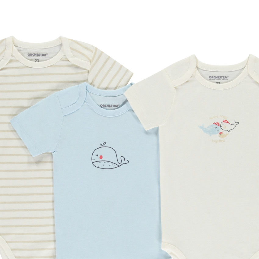 Lot de 7 bodies manches courtes motifs baleines pour bébé garçon avec ouvertures différentes selon l'âge 