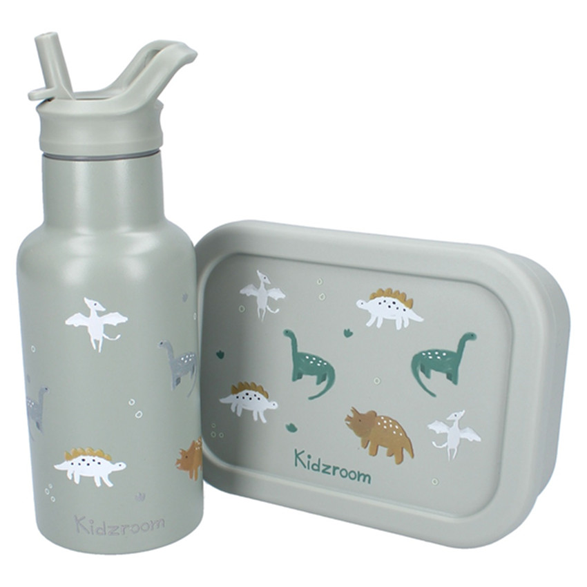 Lunchbox Silicone 3 compartiments Dinosaures Vert 