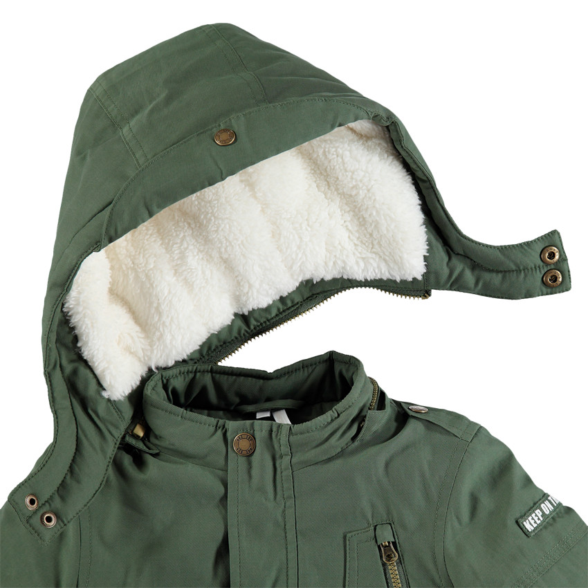 Parka kaki doublée sherpa à poches et capuche amovible 