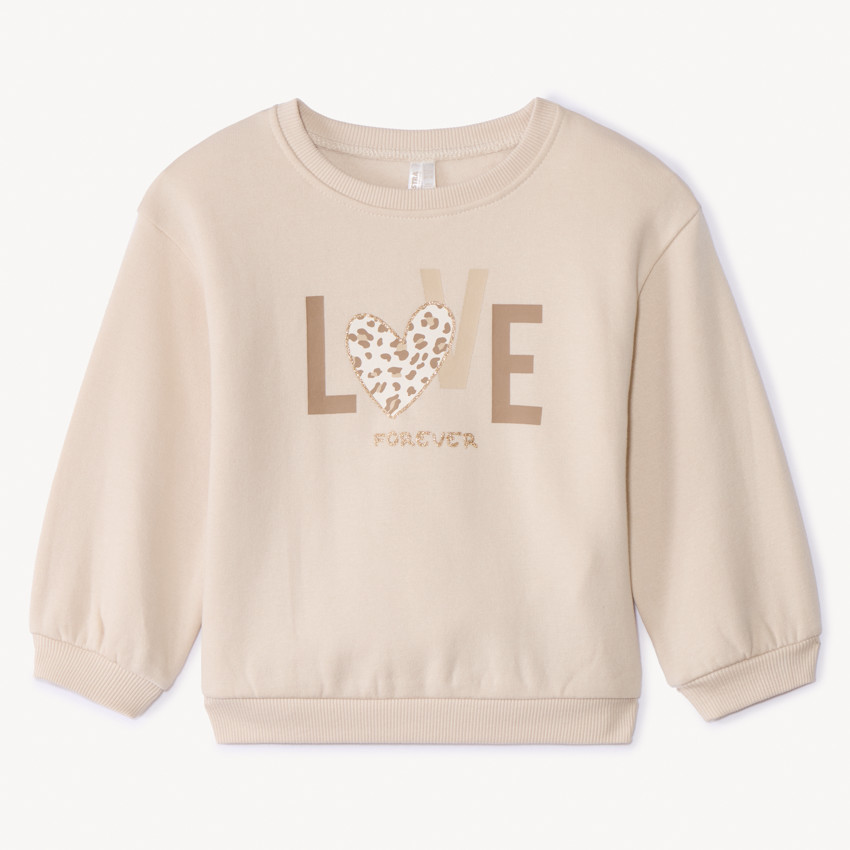 Sweat uni en molleton print love pour bébé fille 