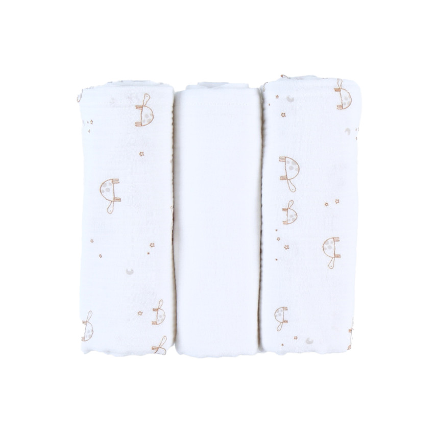 Lot de 3 langes en mousseline imprimé tortue 70 x 70 cm 24M  