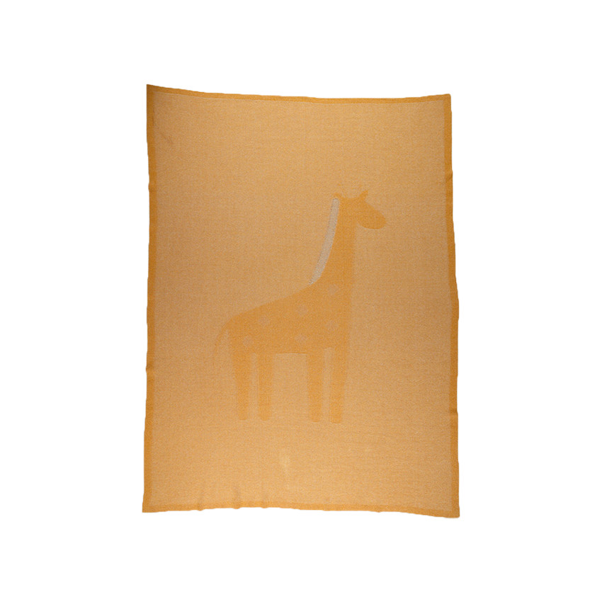 Couverture en tricot jacquard Bio Tiga 100 x 140 cm ocre 