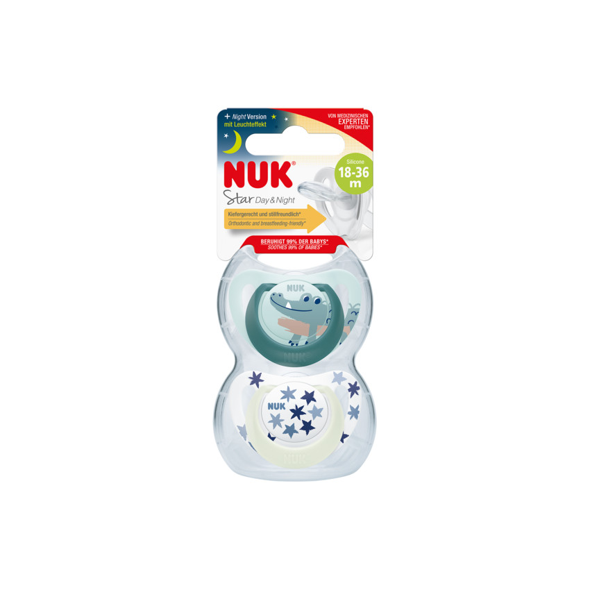 Lot de 2 sucettes en silicone Starlight 18-36M 