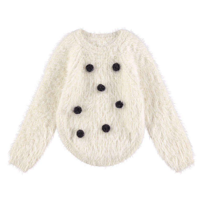 Pull en tricot poil avec pompons 