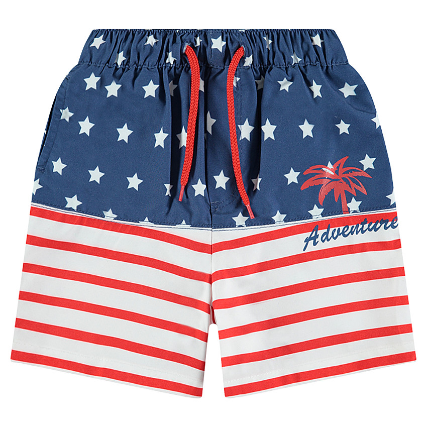 Short de bain effet drapeau avec print palmier et inscription 