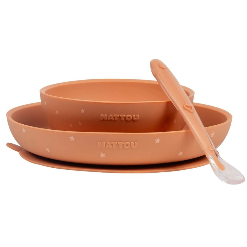 Set Repas enfant - Silicone - Terracotta/étoiles - 3 pcs