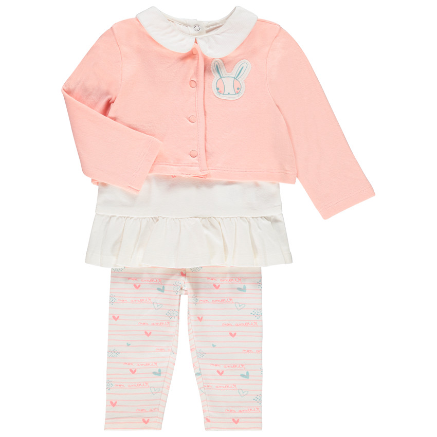 Ensemble 3 pièces motif lapins pour bébé fille 