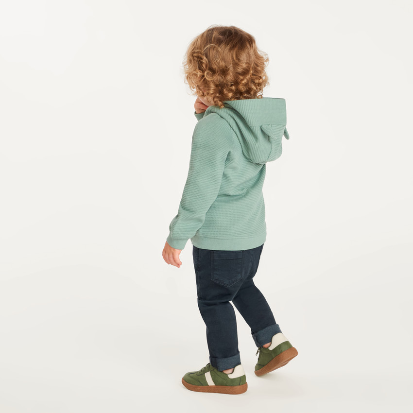 Gilet bébé garçon en nid d’abeille avec capuche ourson 