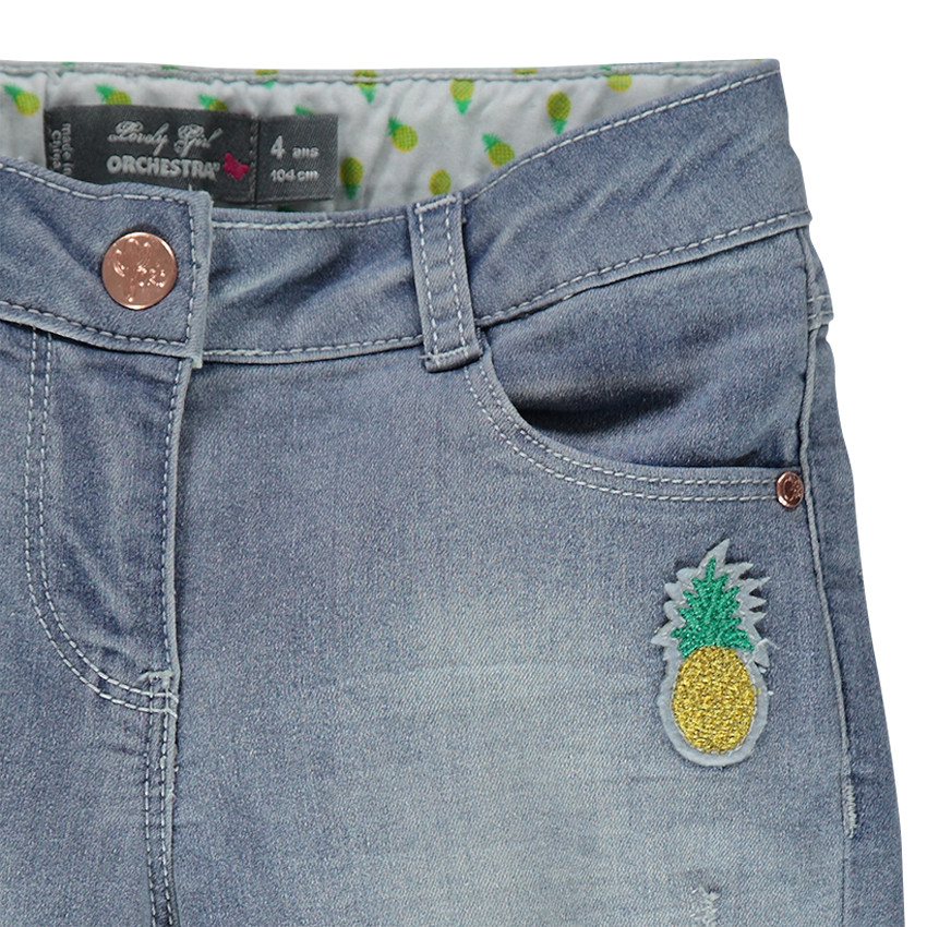 Jeans bootcut avec franges et patch ananas 