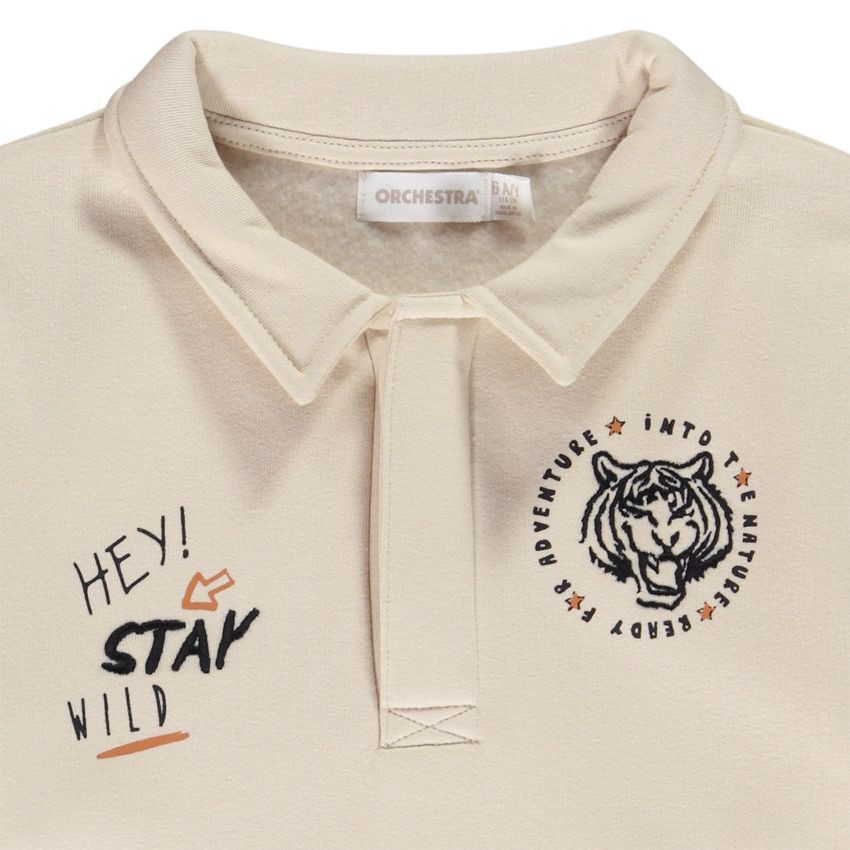 Sweat en molleton col polo avec détails printés et brodés pour garçon Main Sweat en molleton col polo avec détails printés et brodés pour garçon
