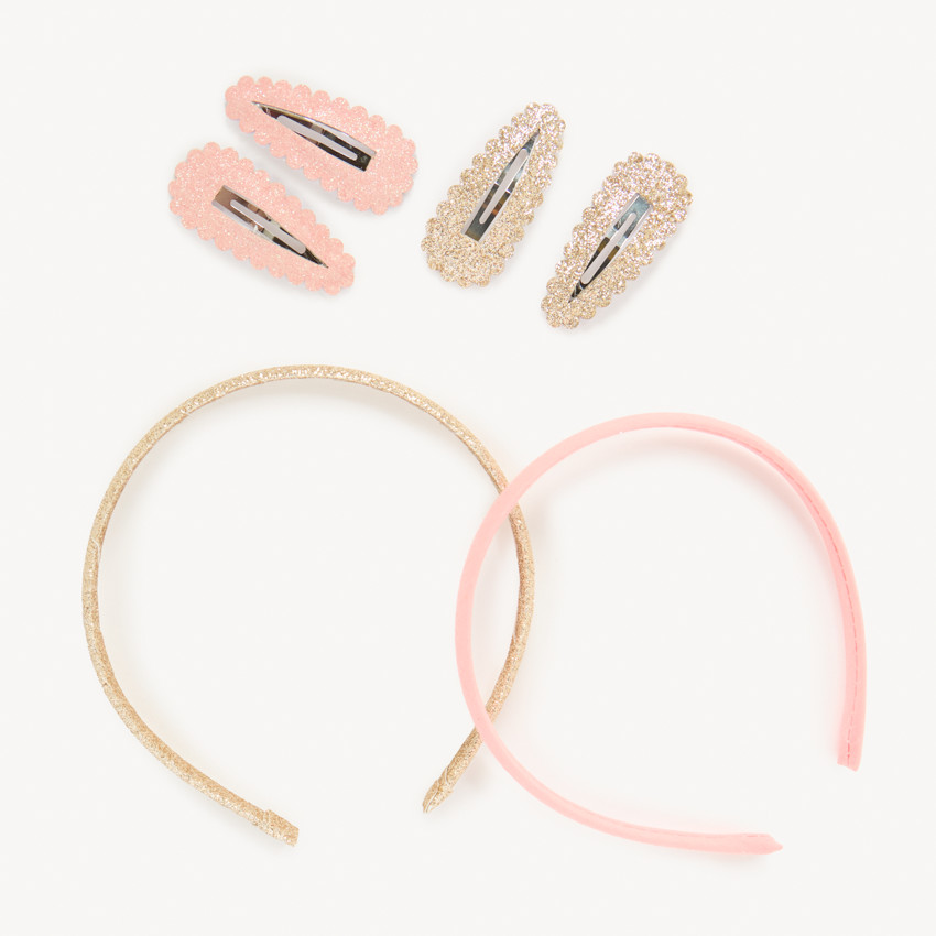 Set de 2 serre-têtes + 4 barrettes à paillettes pour fille 