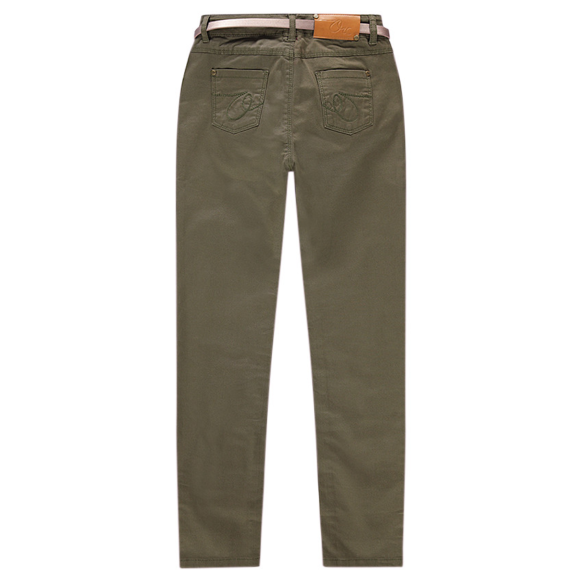 Pantalon kaki slim avec clous fantaisie et ceinture irisée 