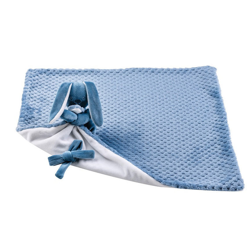 Couverture doudou lapin Lapidou 50x50 cm - Bleu  