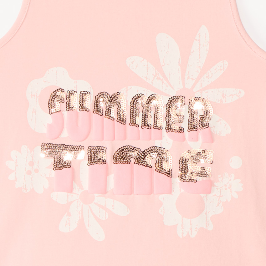 Débardeur uni print et sequins fleurs pour fille 