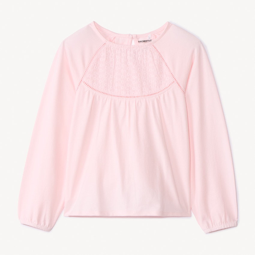 T-shirt manches longues uni à broderie pour fille