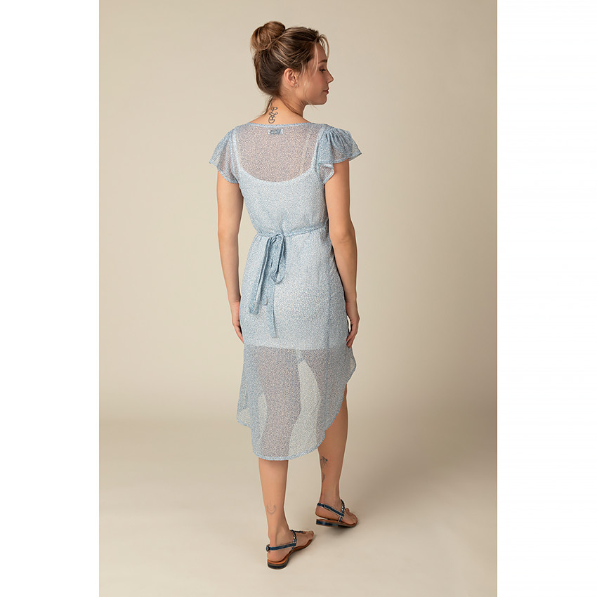 Robe longue de grossesse en transparence à manches courtes  