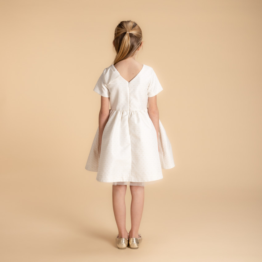 Robe de cérémonie manches courtes en jacquard fleuri fille 