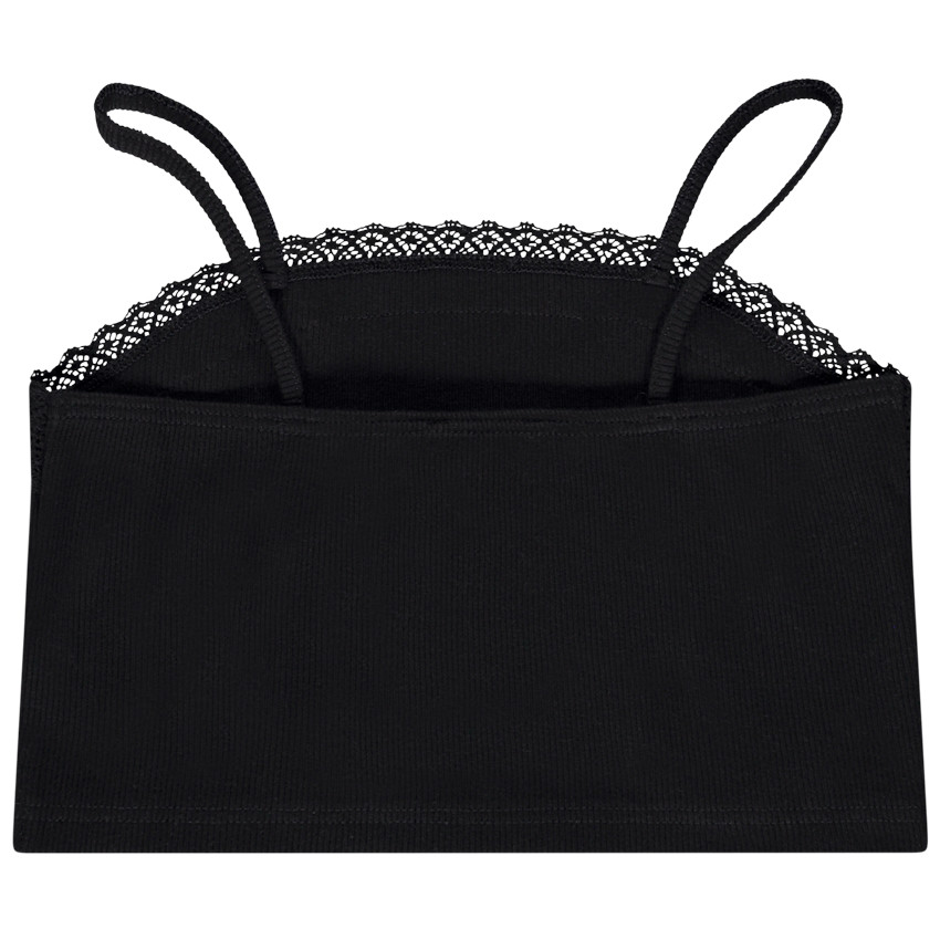 Crop top côtelé à bretelles fines et dentelle pour fille 