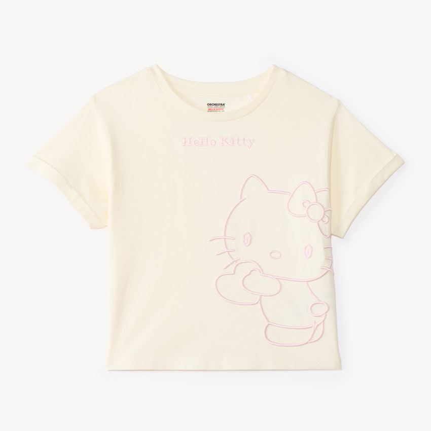 T-shirt manches courtes fille oversize broderie Hello Kitty 