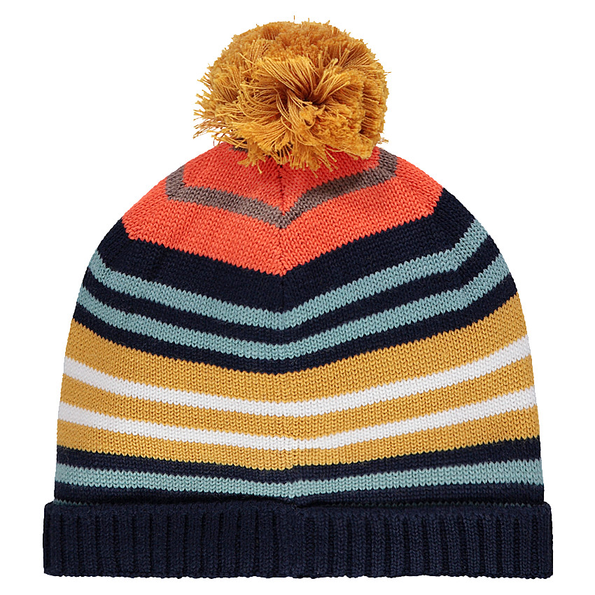 Bonnet en tricot à rayures colorées en jacquard et pompon 