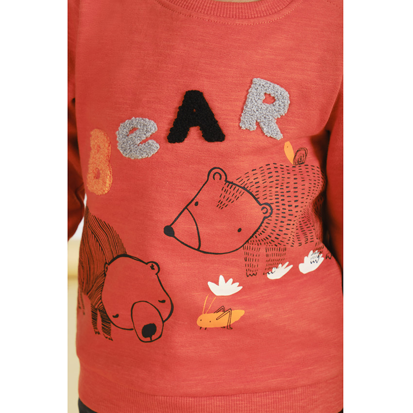 Sweat en molleton gratté avec patch bouclette et print ourson pour bébé garçon 