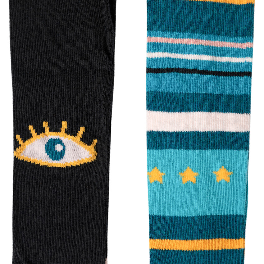 Lot de 2 collants épais motif oeil et rayures 