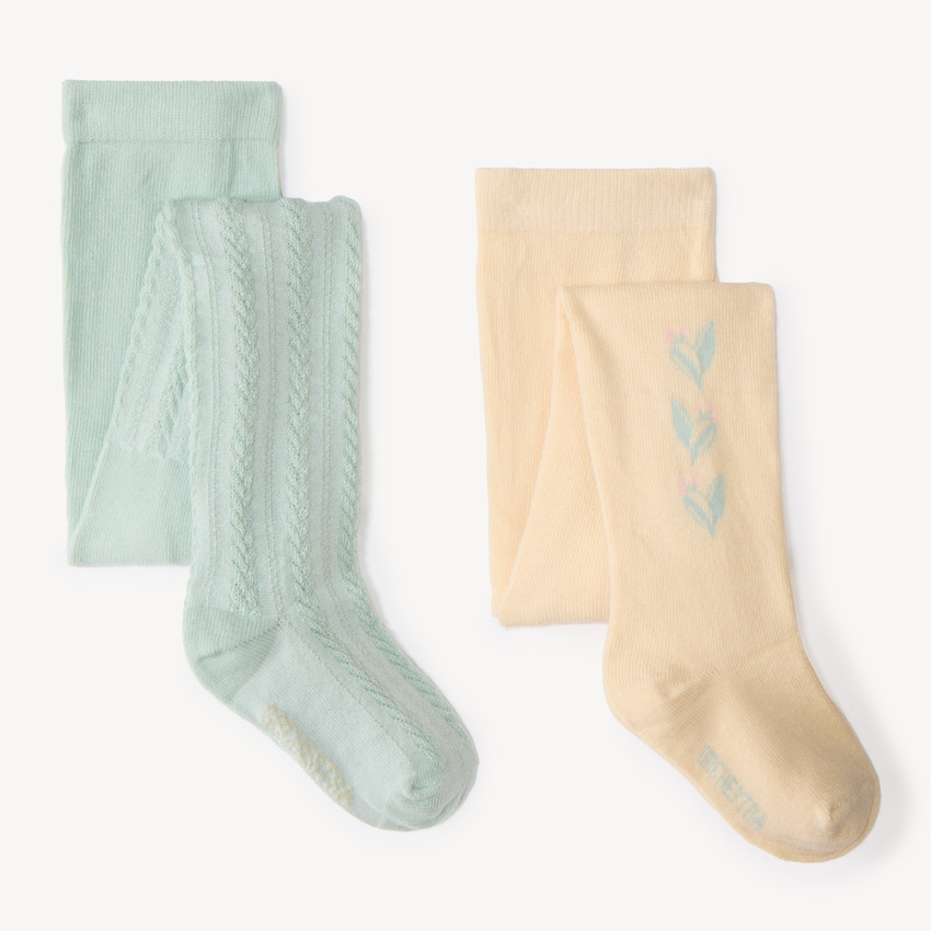 Lot de 2 collants épais bébé fille motifs fleuris 