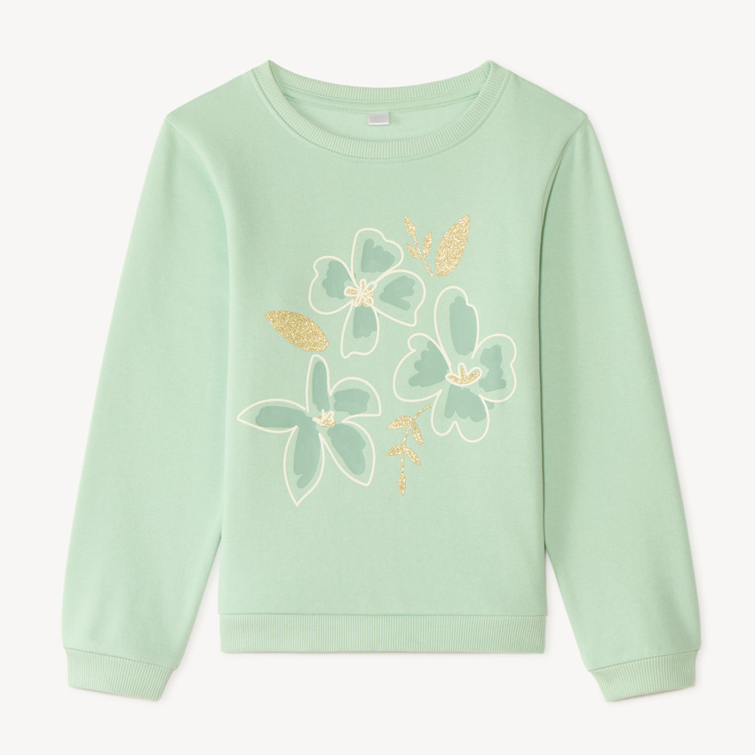 Sweat en molleton imprimé fantaisie pailleté fille 