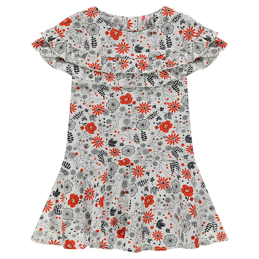 Robe manches courtes volantée à fleurs all-over 