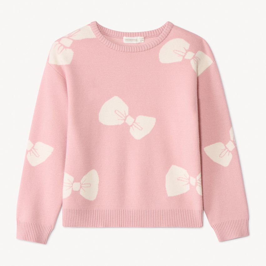 Pull manches longues semi-oversize motif nœud pour fille