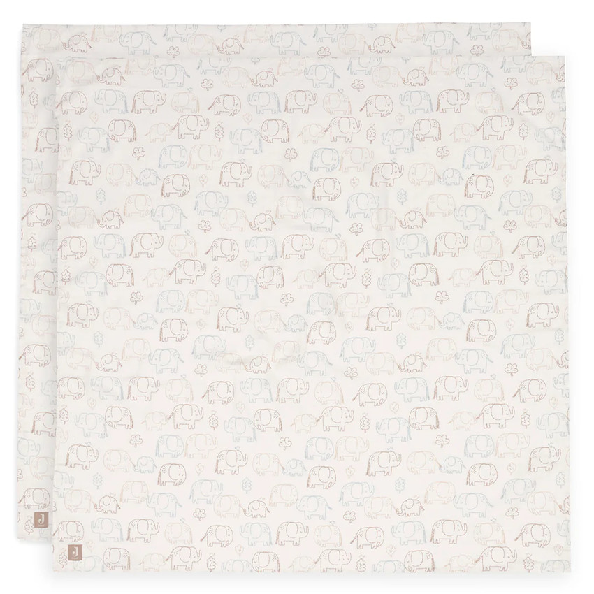 Lange Tetra gaze de coton Large - 115x115 cm - Elephant Tales - 2 pcs