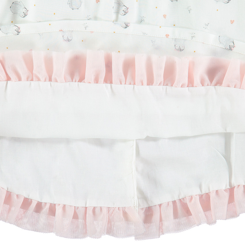 Robe manches longues en coton avec pingouins imprimés all-over et volants 