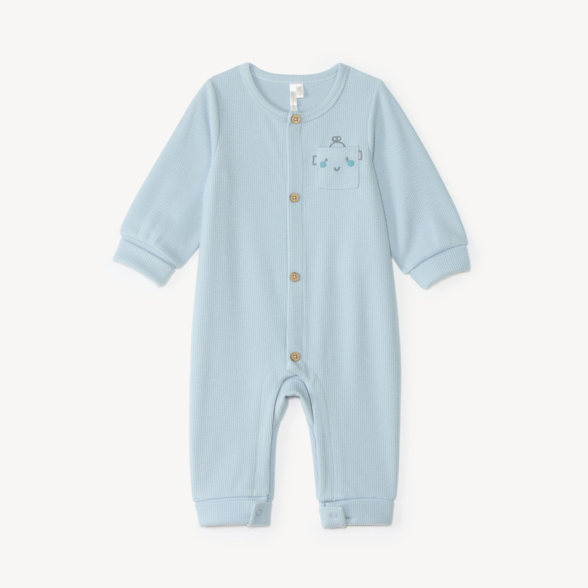 Combinaison longue bébé garçon en maille côtelée broderie robot