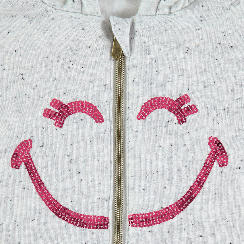 Gilet à capuche en molleton neps doublé sherpa avec Smiley en sequins 