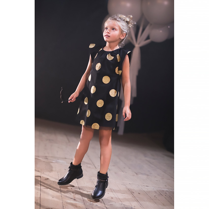 Robe de fête sans manches en tulle avec pois pailletés  