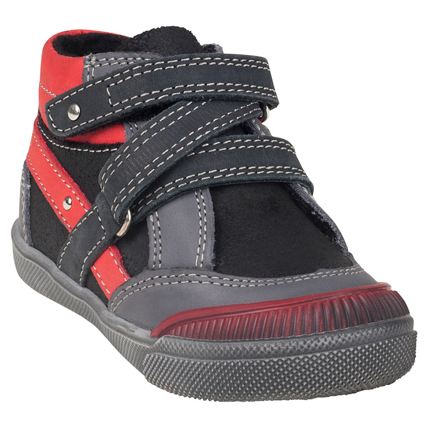 Bottillons en cuir avec scratch et empiècements contrastés