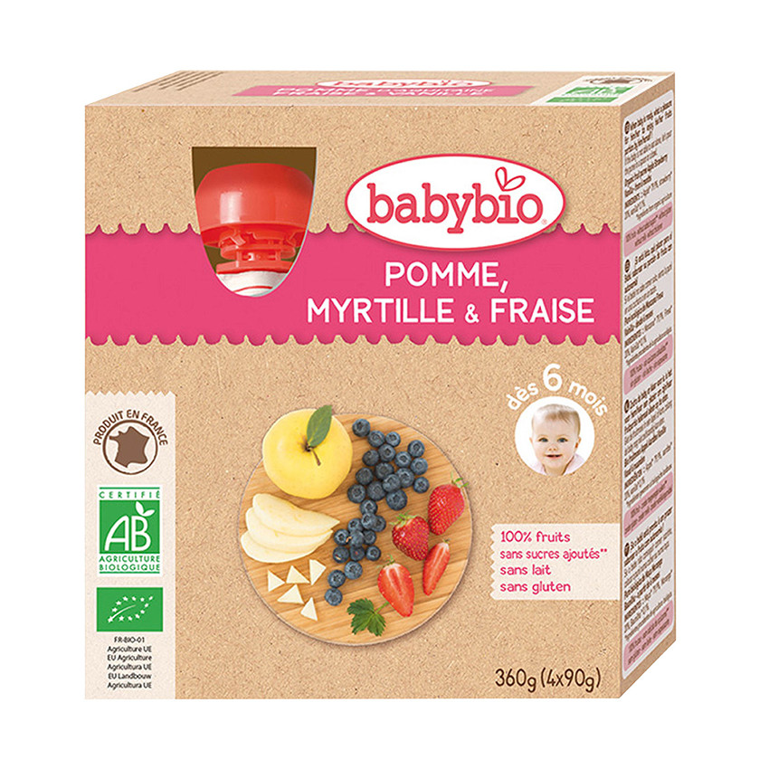 Pack de 4 gourdes pomme myrtille bio Main Pack de 4 gourdes pomme myrtille bio