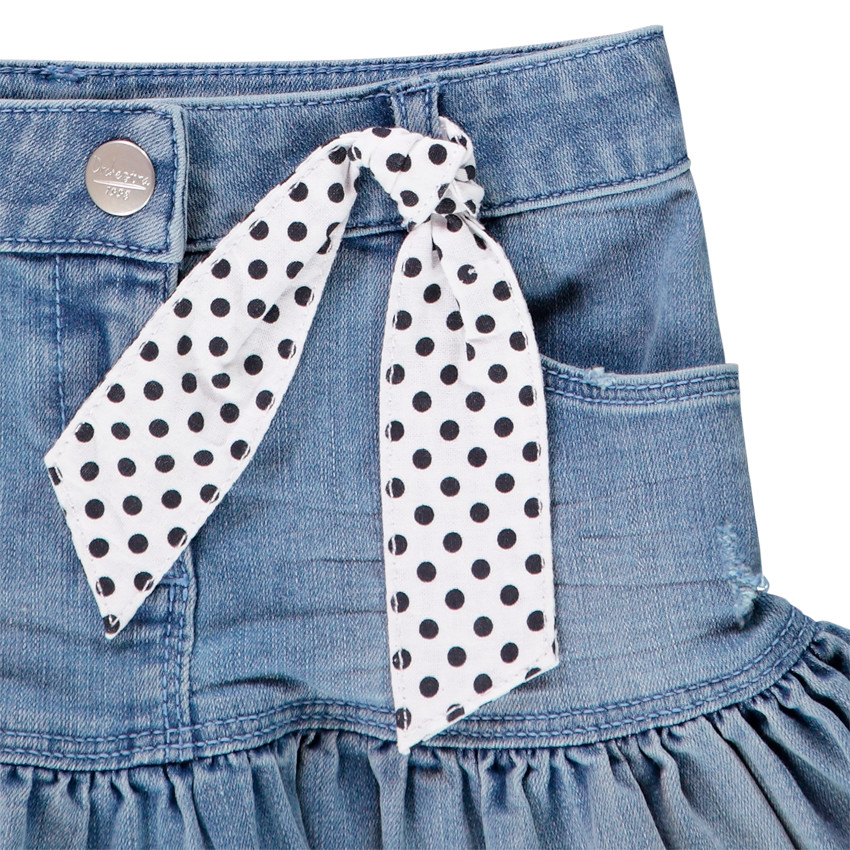 Jupe en jean volantée avec bandeau à pois pour enfant fille 
