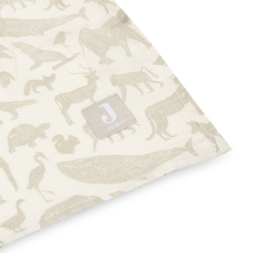 Lot de 2 langes en gaze de coton 115 x 115 cm Animals nougat 