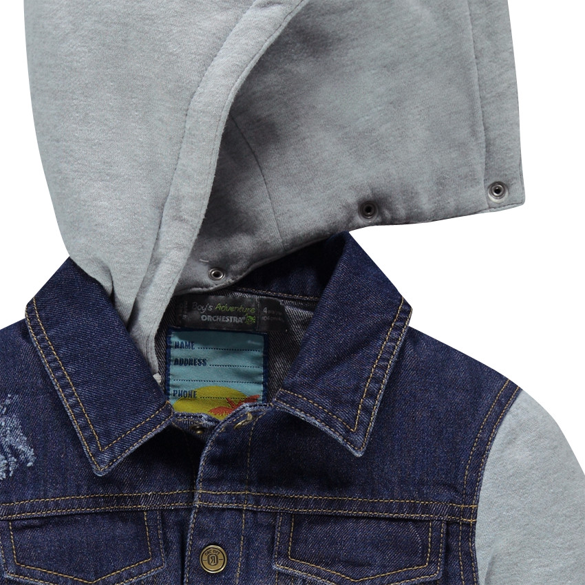 Veste en jeans bi-matière à capuche amovible 