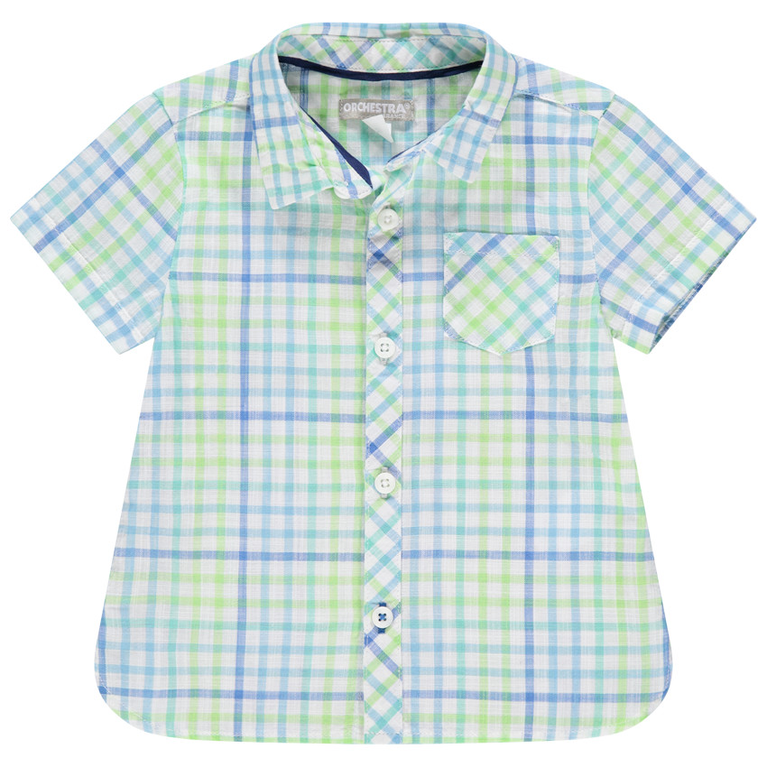 Chemise manches courtes à carreaux et poche 