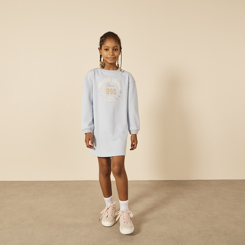 robe sweat manches longues puff print college pour fille - bleu