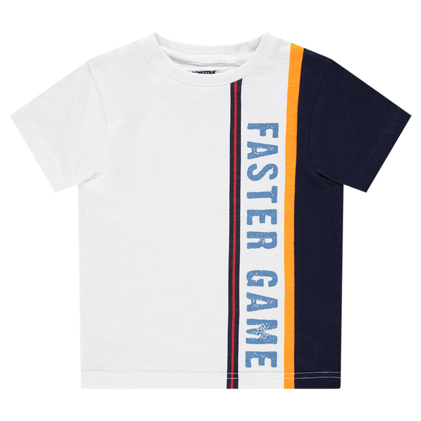 Tee-shirt manches courtes avec bandes contrastées et inscription 