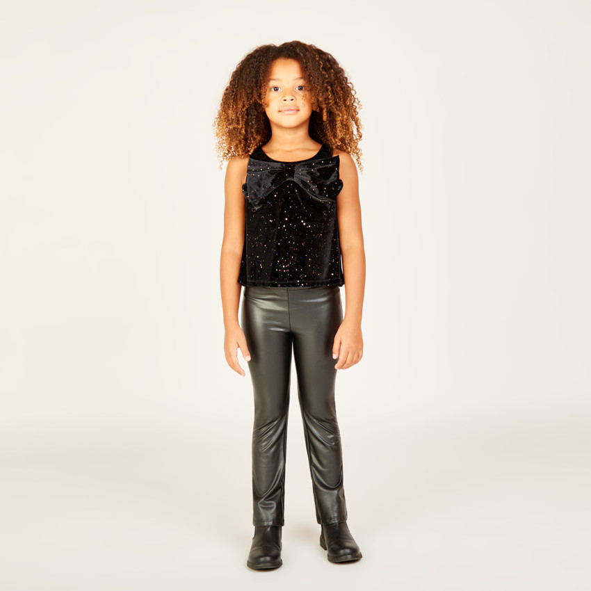 Top sans manches à nœud en velours pailleté pour fille