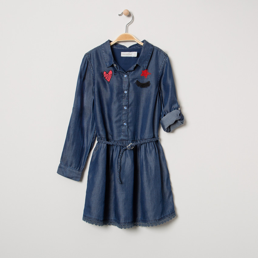 Robe chemise manches longues en Tencel avec broderies 