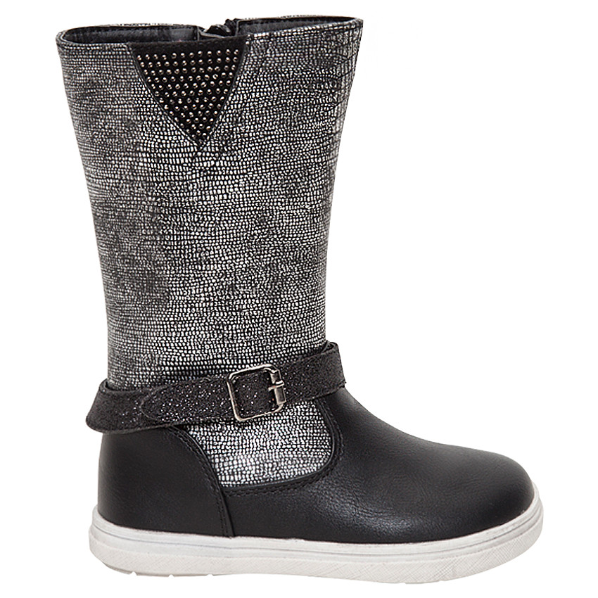 Bottes noires et argentées avec rivets et boucle à paillettes 
