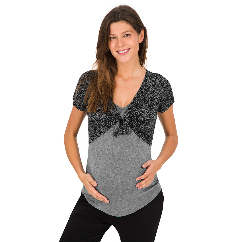 Tee-shirt manches courtes de grossesse et d'allaitement avec boléro imprimé 